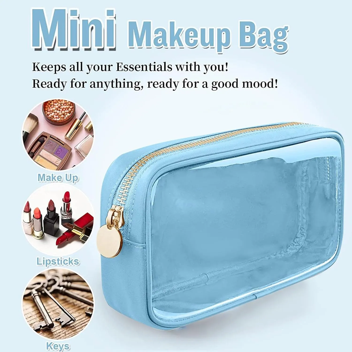 Cosmetic Bag, Transparent Makeup Pouch Durable Smooth Zippers Toiletry Bag for Home Travel Red