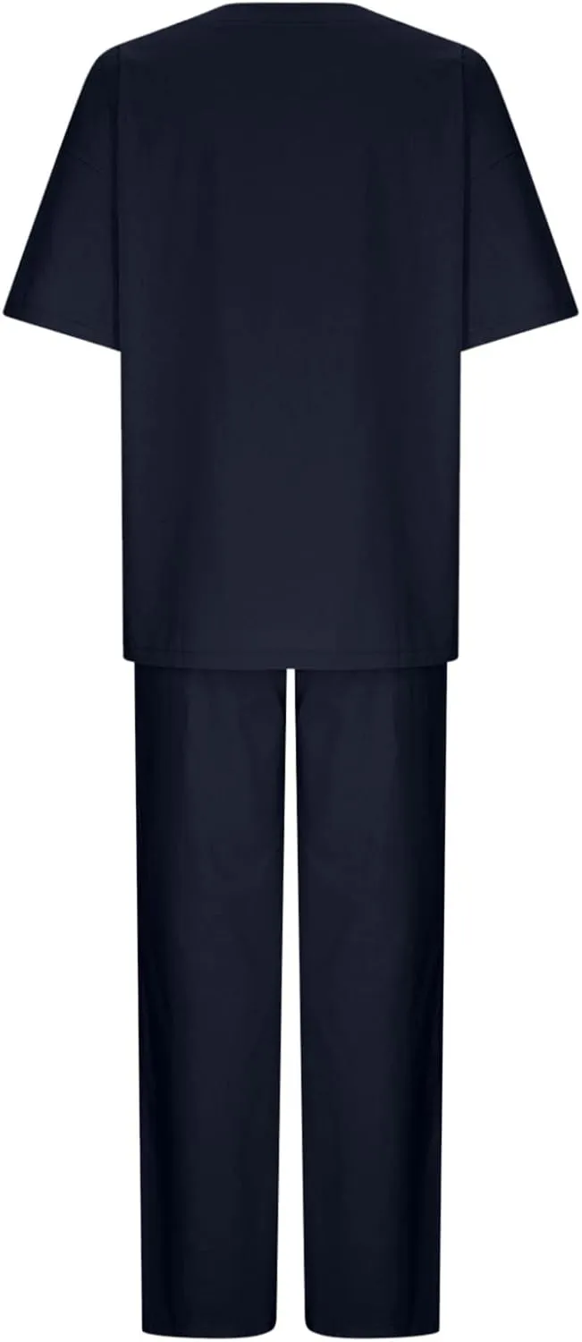 Cotton Linen 2 Piece Set for Women Summer Fall Outfits Plus Size Short Sleeve Shirts and Long Pants, Large
