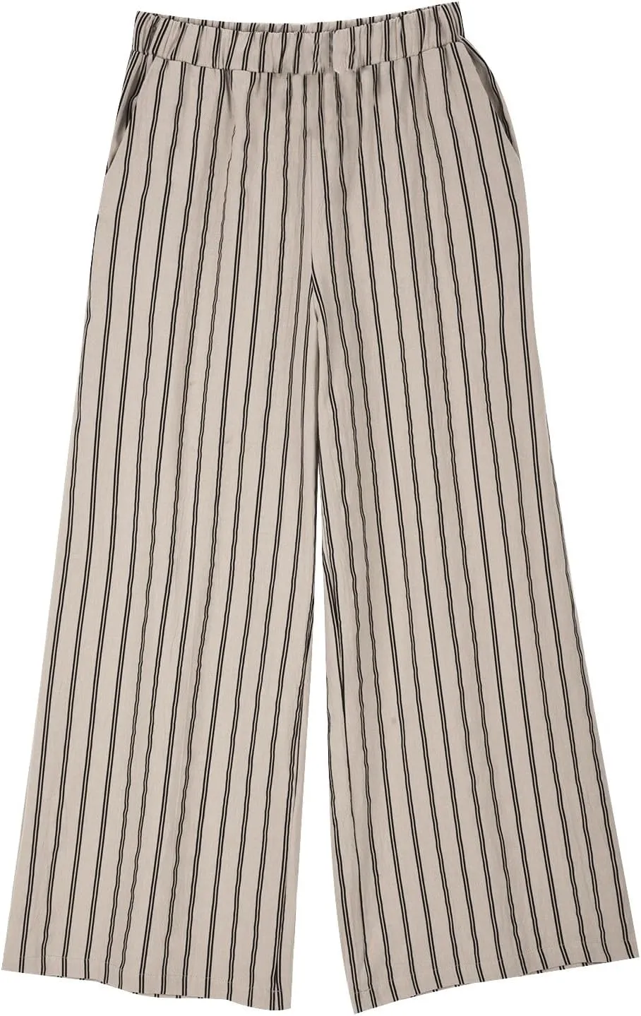 Cotton Linen Pants for Women Summer Comfort Wide Leg Boho Trousers High Waist Striped Lounge Pants with Pockets