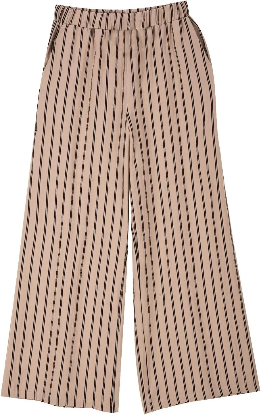 Cotton Linen Pants for Women Summer Comfort Wide Leg Boho Trousers High Waist Striped Lounge Pants with Pockets