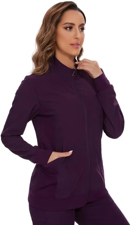 COZYFIT Scrub Jackets for Woman, Zip Front Nurse Jacket, 4-Way Stretch Fabric