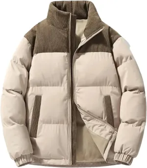 Dcvmvmn Men Winter Down Cotton Jacket Corduroy Patchwork Lightweight Padded Jackets Loose Coat