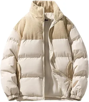 Dcvmvmn Men's Winter Cotton-Padded Thick Warm Coat Mens Casual Windproof Stand Collar Jacket