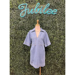 Denim V-Neck Mini Dress
