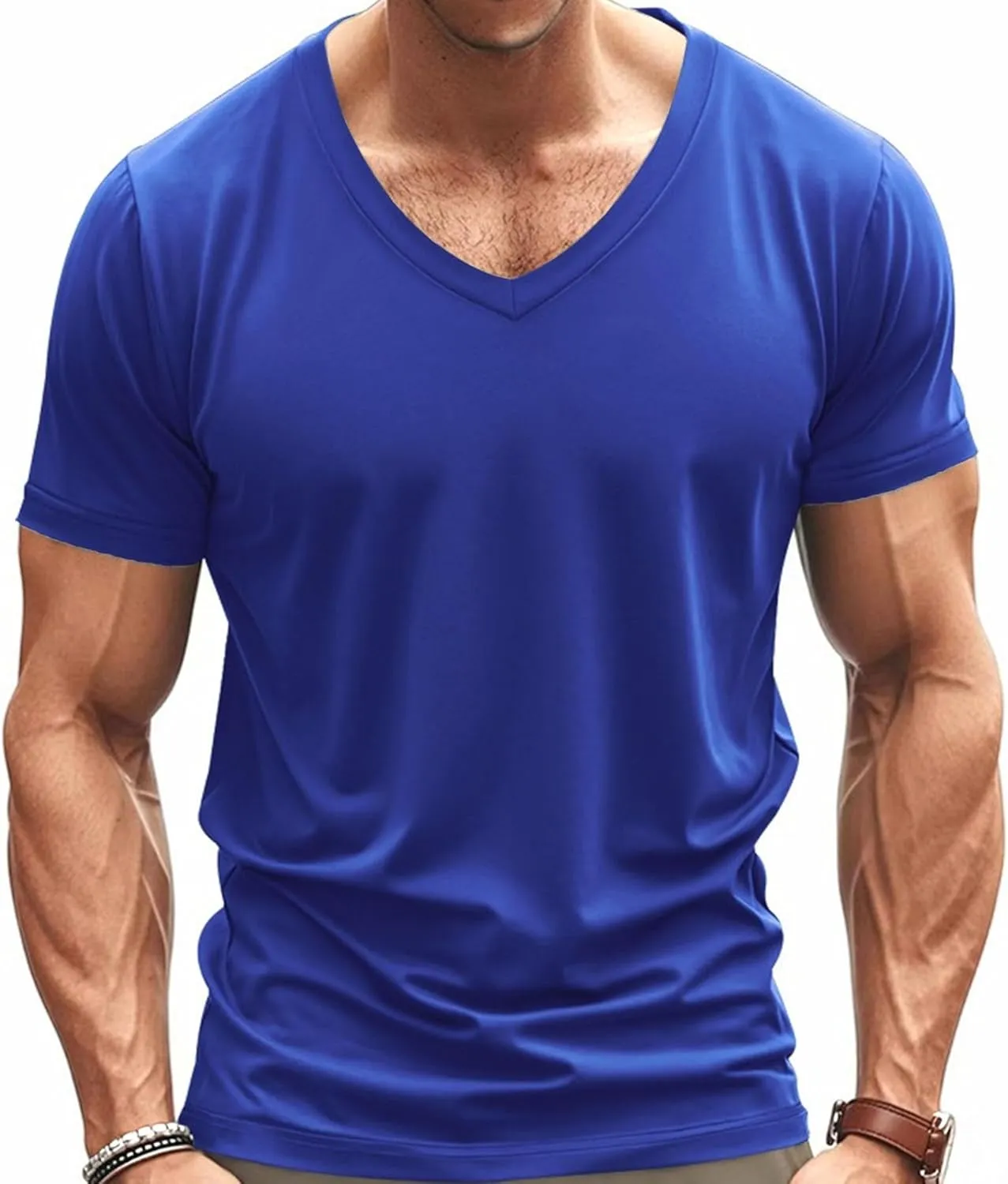 DGHM-JLMY Mens Casual Slim Fit Short Sleeve T-Shirts Soft Lightweight V-Neck Tees Gym Workout Running Athletic Tshirt