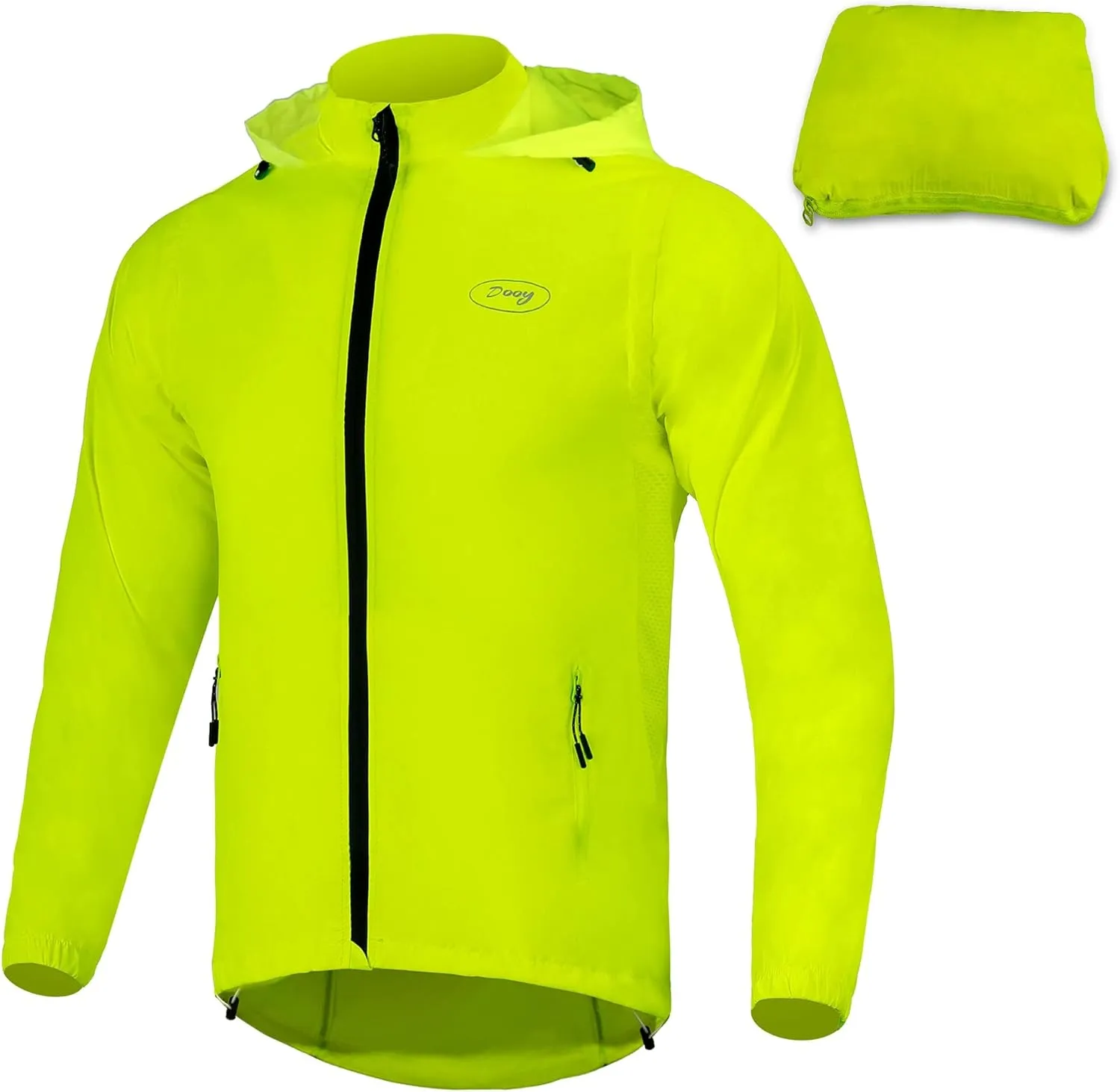 Dooy Men's Cycling Jacket with Detachable Sleeves Windbreaker Jackets Windproof Running Vest Lightweight and High Visibility