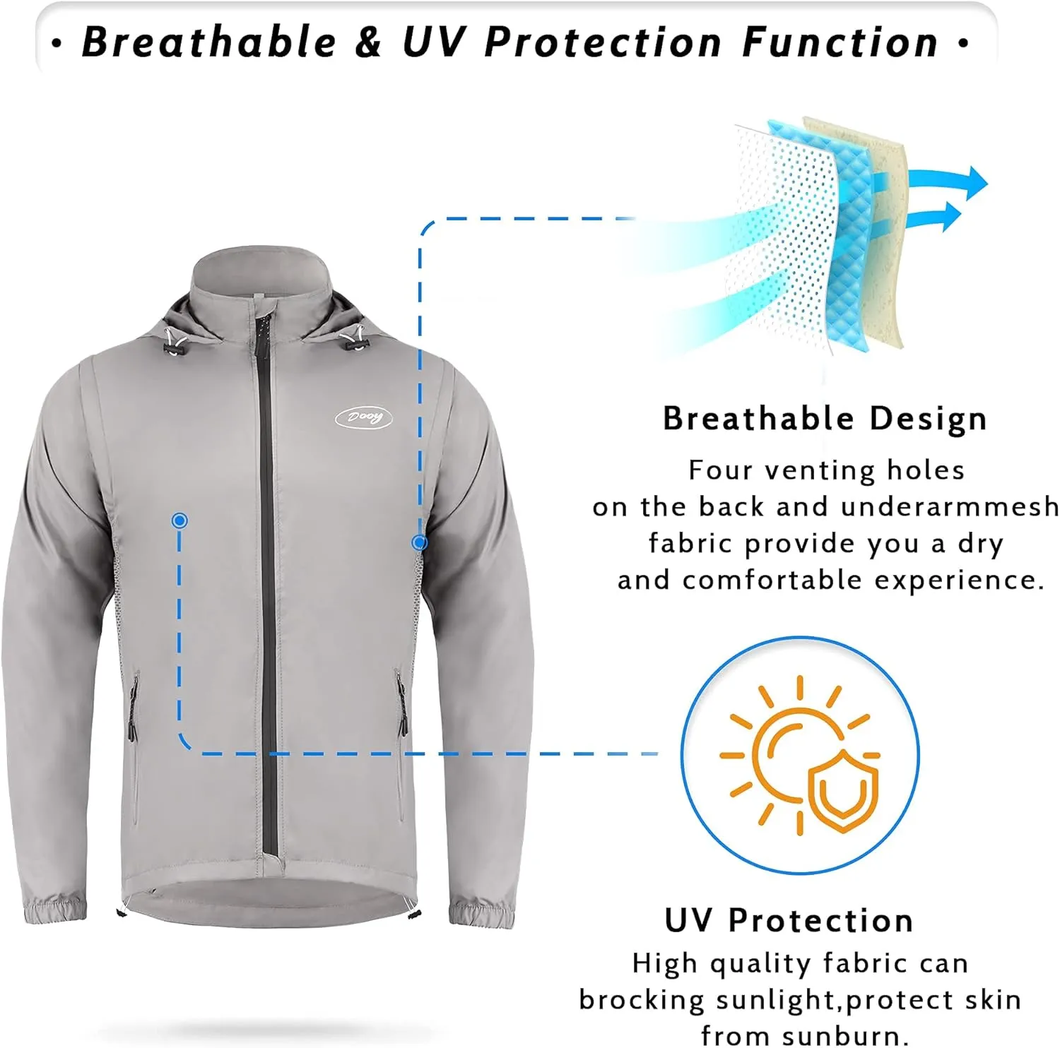 Dooy Men's Cycling Jacket with Detachable Sleeves Windbreaker Jackets Windproof Running Vest Lightweight and High Visibility