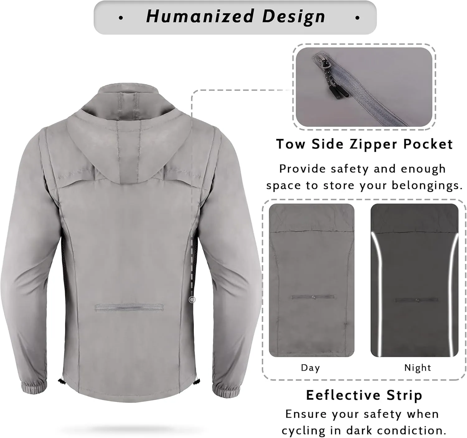 Dooy Men's Cycling Jacket with Detachable Sleeves Windbreaker Jackets Windproof Running Vest Lightweight and High Visibility