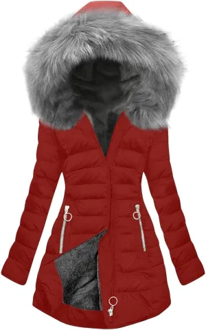 Down Jacket Women Fleece Lined Hoodie Thicken Coat Winter Thickened Cotton Coat Mid Length Quilted Jackets