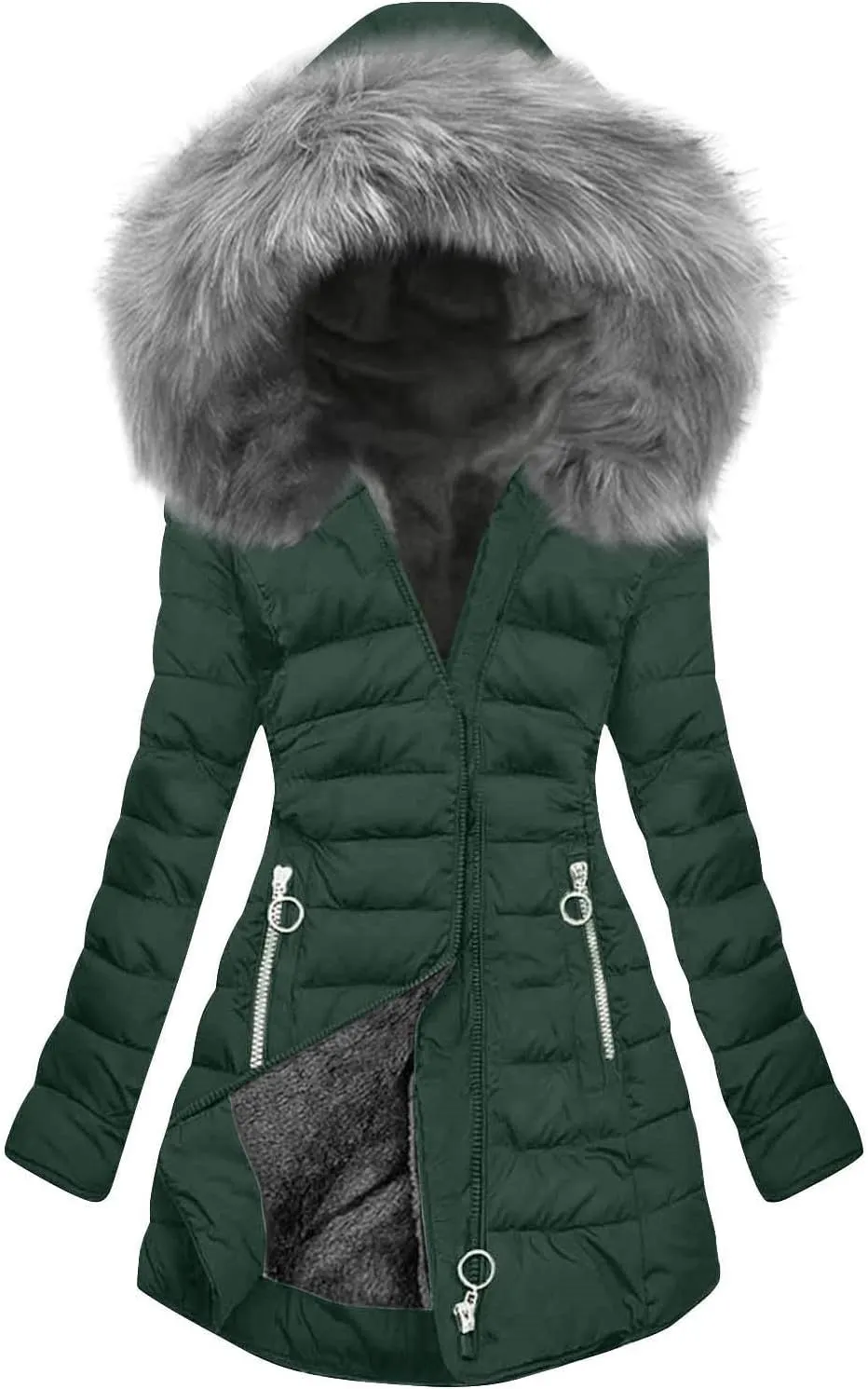 Down Jacket Women Fleece Lined Hoodie Thicken Coat Winter Thickened Cotton Coat Mid Length Quilted Jackets