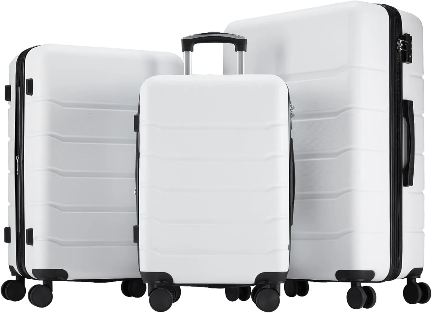 Durable Expandable Hard-Sided Suitcase with Smooth 360 Wheels and Retractable Handle - White