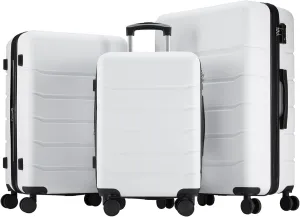 Durable Expandable Hard-Sided Suitcase with Smooth 360 Wheels and Retractable Handle - White