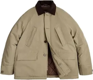 Dvbfufv Men's Vintage Corduroy Collar Cotton Padded Safari Jacket Thickened Warm Coat Men's Winter All-Match Overcoat