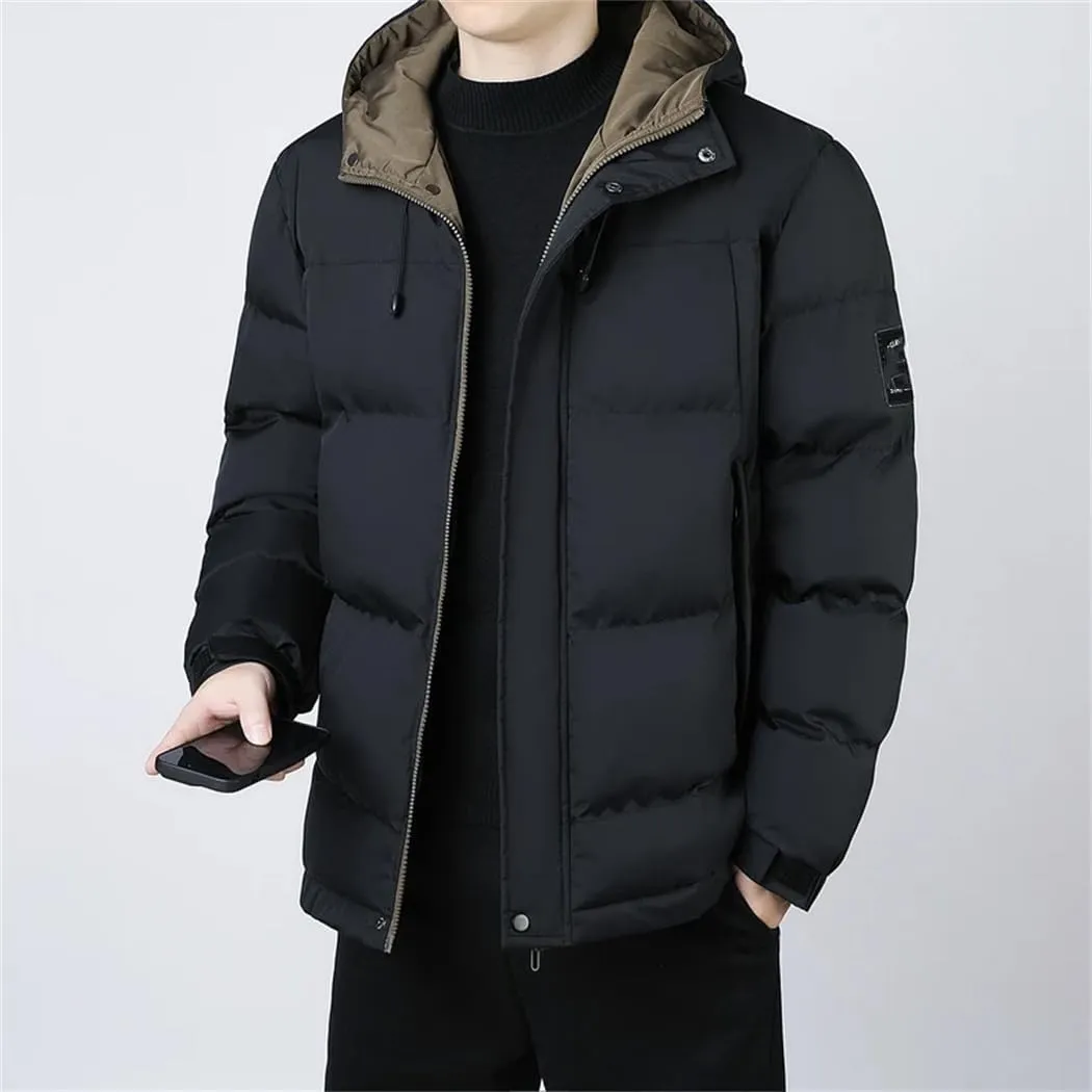 Dvbfufv Men's Winter Cotton-Padded Coat Men Sports Thick Hooded Down Padded Jacket Youth Warm Daily Casual Trendy Coat