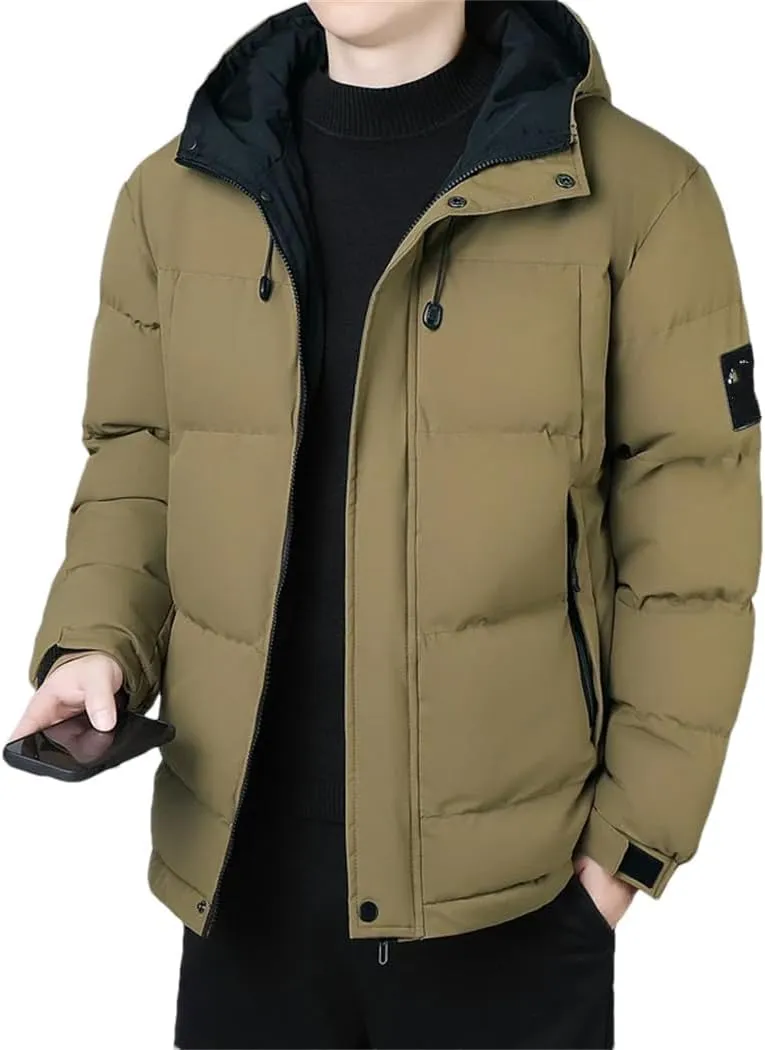 Dvbfufv Men's Winter Cotton-Padded Coat Men Sports Thick Hooded Down Padded Jacket Youth Warm Daily Casual Trendy Coat