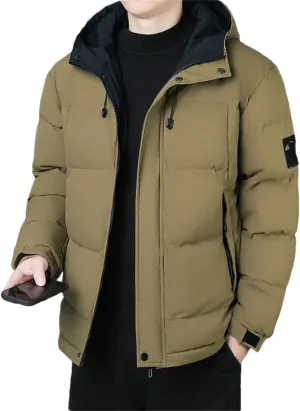 Dvbfufv Men's Winter Cotton-Padded Coat Men Sports Thick Hooded Down Padded Jacket Youth Warm Daily Casual Trendy Coat