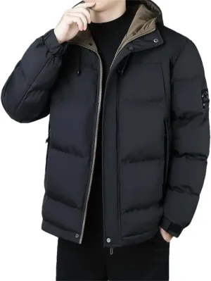 Dvbfufv Men's Winter Cotton-Padded Coat Men Sports Thick Hooded Down Padded Jacket Youth Warm Daily Casual Trendy Coat