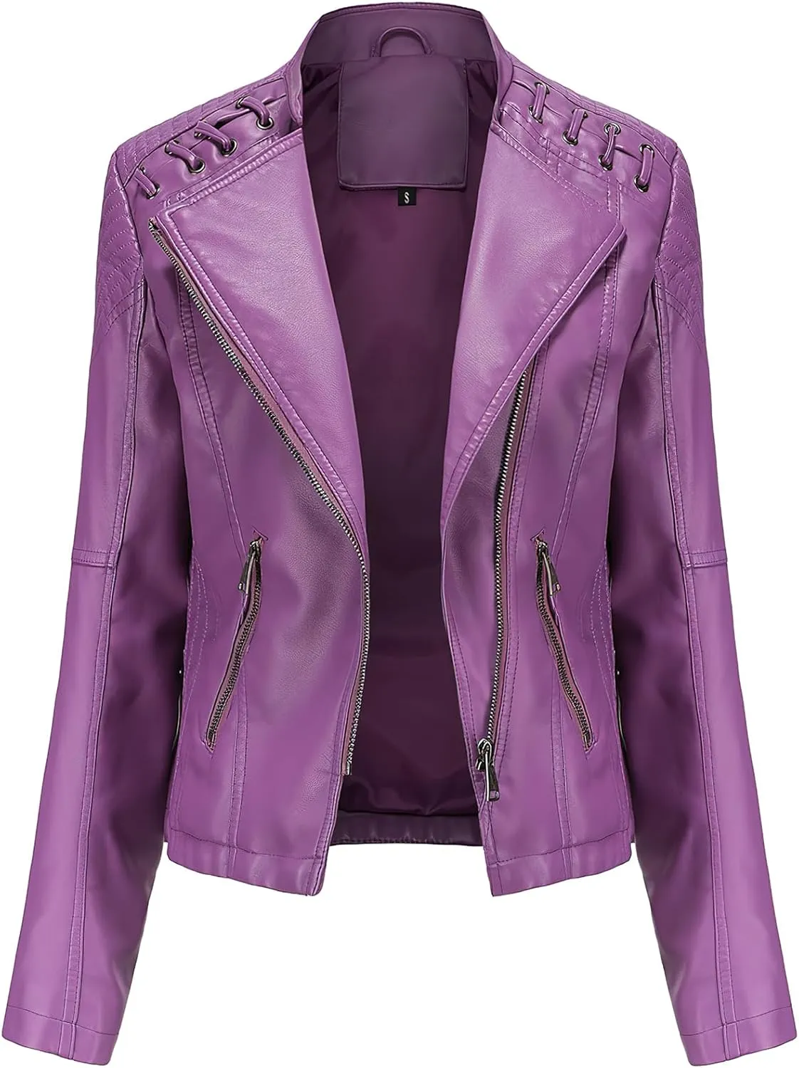 ebossy Women's Faux Leather Zipper Up Long Sleeve Slim Cropped Motorcycle Jacket Outwear