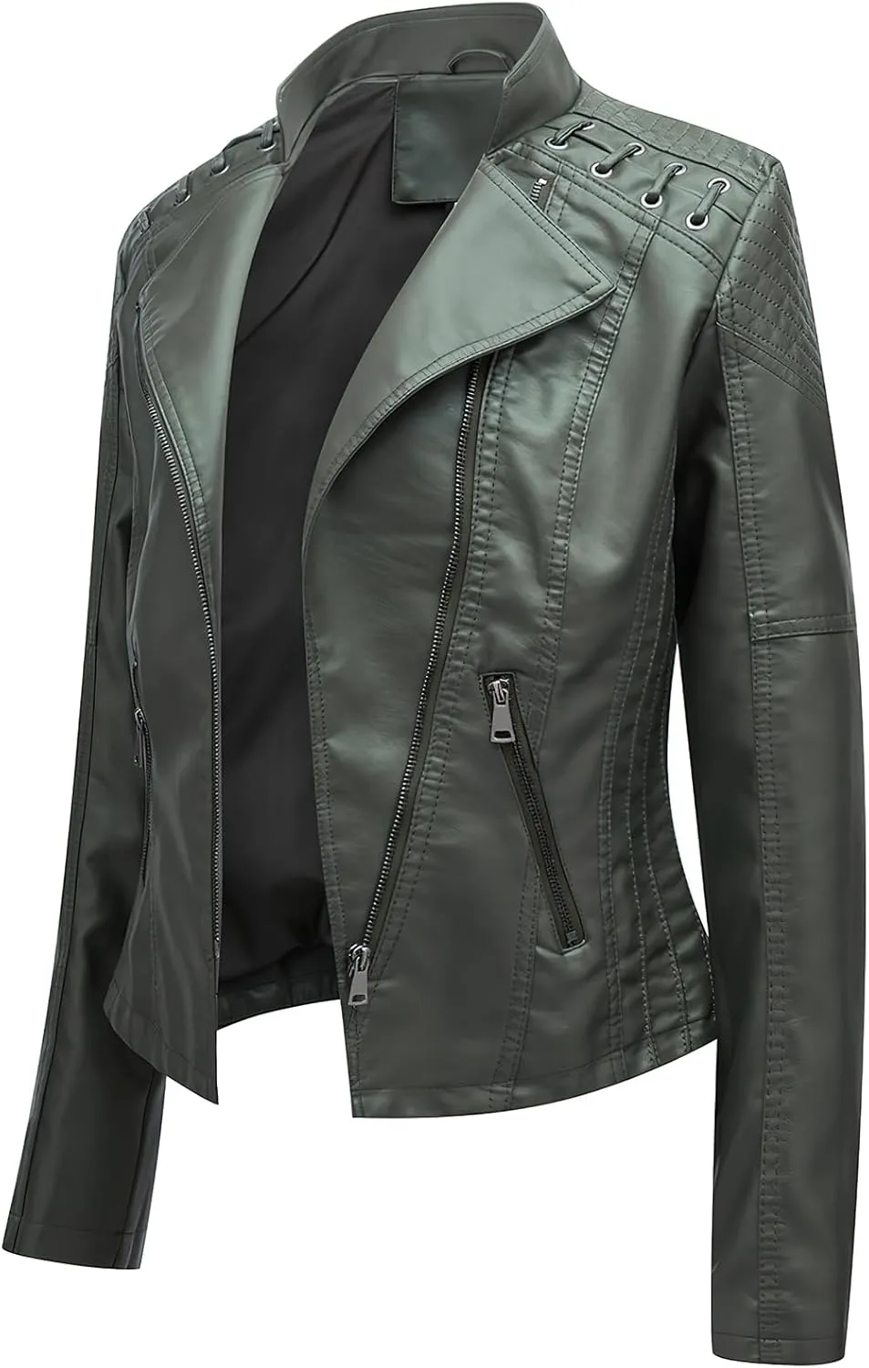 ebossy Women's Faux Leather Zipper Up Long Sleeve Slim Cropped Motorcycle Jacket Outwear