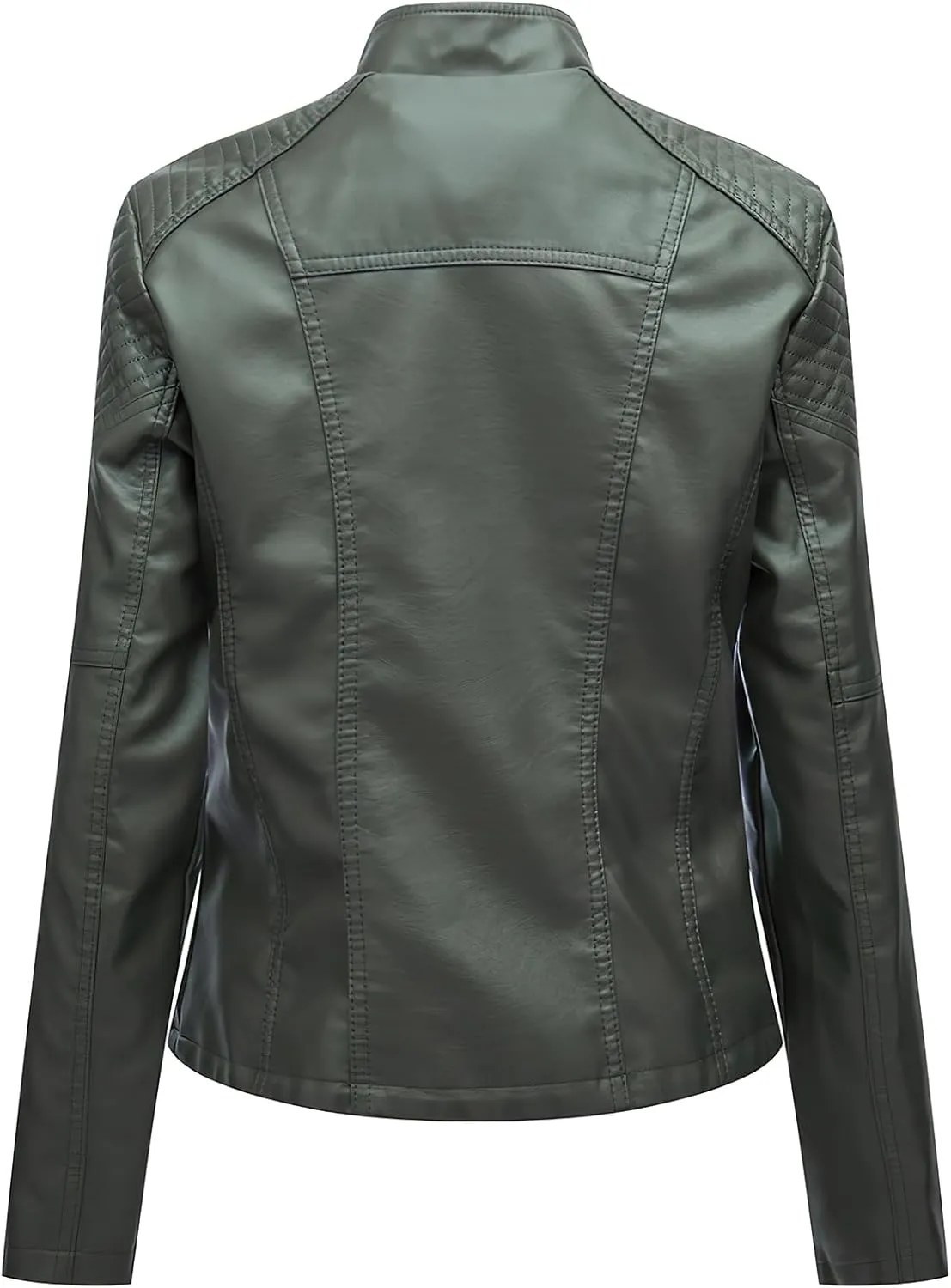 ebossy Women's Faux Leather Zipper Up Long Sleeve Slim Cropped Motorcycle Jacket Outwear
