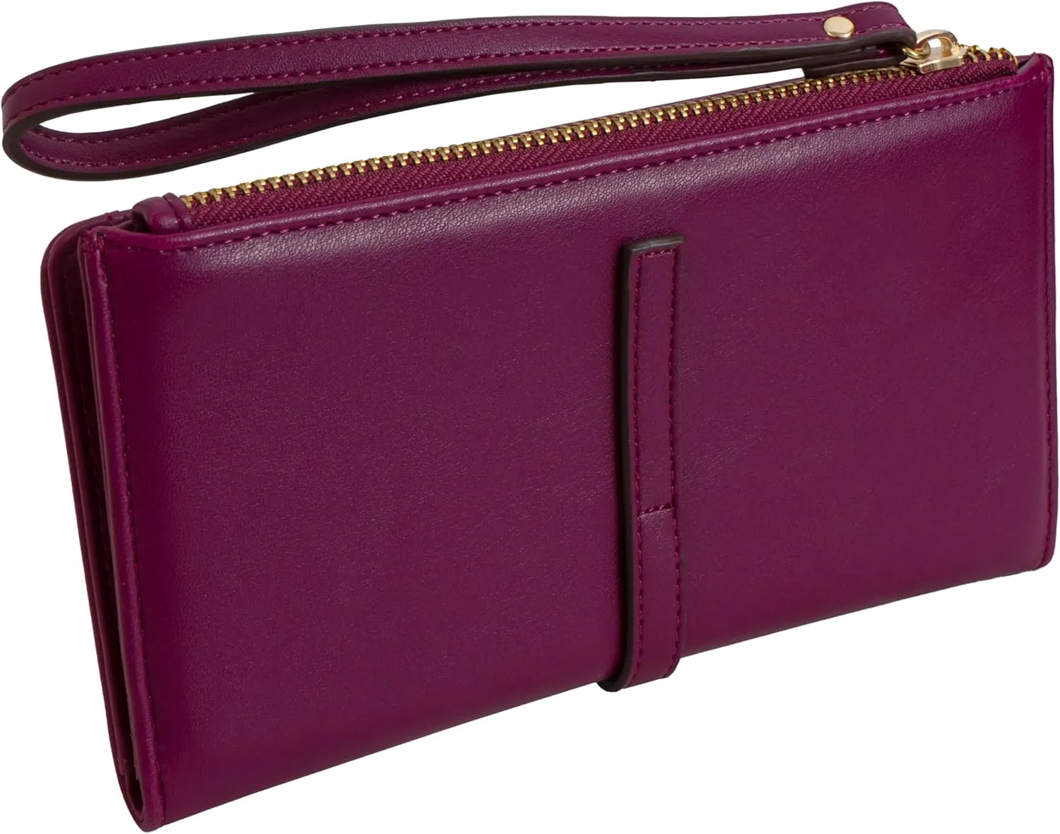 ELLEN TRACY Faux Leather Smooth Vachetta Zippered Bi-fold Clutch Multi Holder Organizer Wristlet (Raspberry)