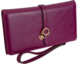 ELLEN TRACY Faux Leather Smooth Vachetta Zippered Bi-fold Clutch Multi Holder Organizer Wristlet (Raspberry)