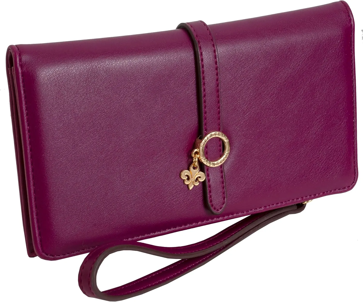 ELLEN TRACY Faux Leather Smooth Vachetta Zippered Bi-fold Clutch Multi Holder Organizer Wristlet (Raspberry)