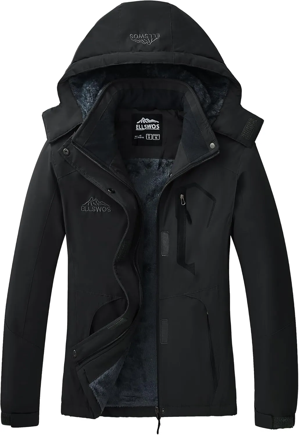 ELLSWOS Womens Winter Coats Waterproof Ski Jacket Warm Snow Jackets Windproof Windbreaker Hooded Raincoat
