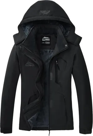 ELLSWOS Womens Winter Coats Waterproof Ski Jacket Warm Snow Jackets Windproof Windbreaker Hooded Raincoat