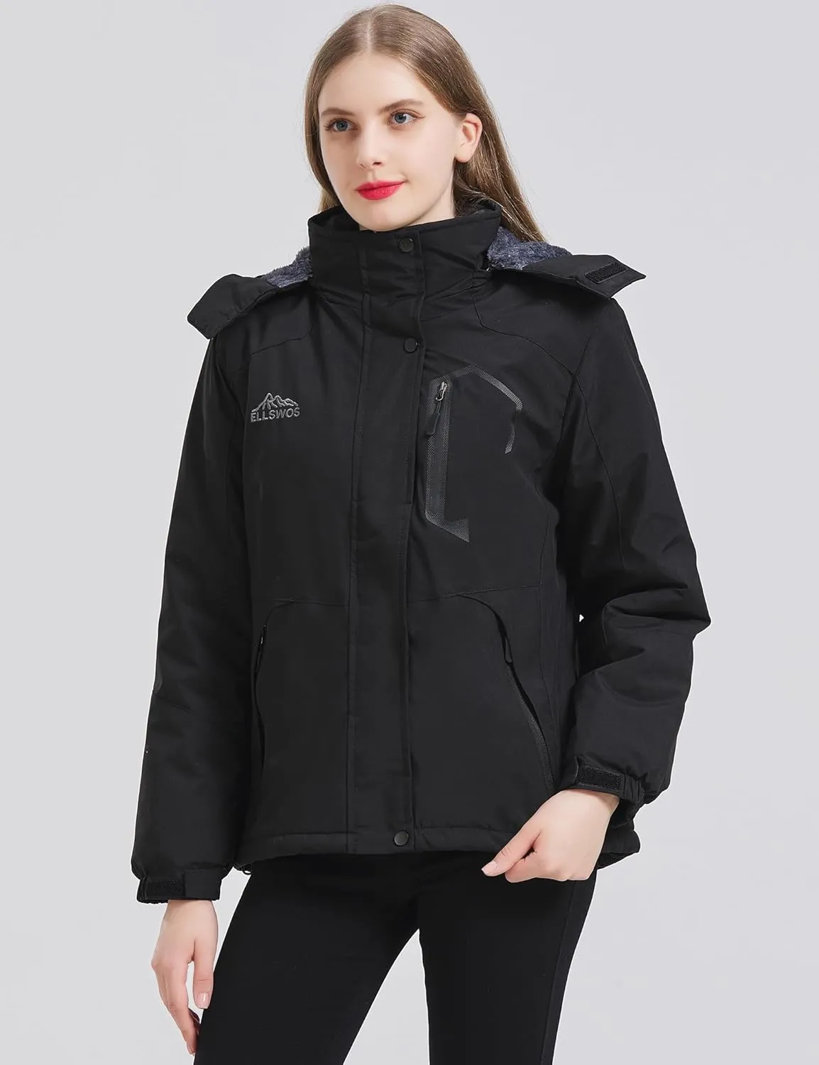 ELLSWOS Womens Winter Coats Waterproof Ski Jacket Warm Snow Jackets Windproof Windbreaker Hooded Raincoat
