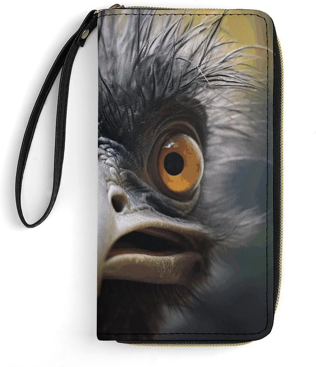 Emu Leather Wallet Smooth Zip Around Clutch Wristlet Travel Long Soft Purse for Women