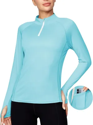 Ewedoos Rash Guard for Women UPF50  UV Sun Protection Clothing SPF Shirts Long Sleeve Swim Shirts for Woman with Pockets
