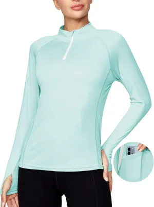 Ewedoos Rash Guard for Women UPF50  UV Sun Protection Clothing SPF Shirts Long Sleeve Swim Shirts for Woman with Pockets