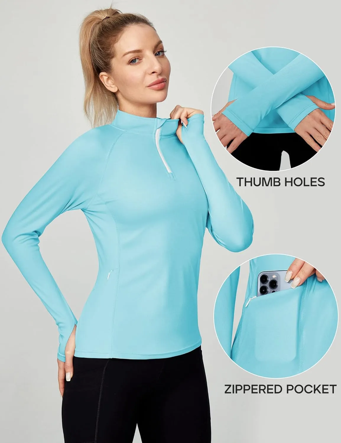 Ewedoos Rash Guard for Women UPF50  UV Sun Protection Clothing SPF Shirts Long Sleeve Swim Shirts for Woman with Pockets