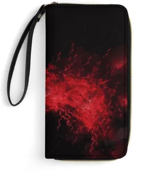 Explosion Burst Red Black Leather Wallet Smooth Zip Around Clutch Wristlet Travel Long Soft Purse for Women