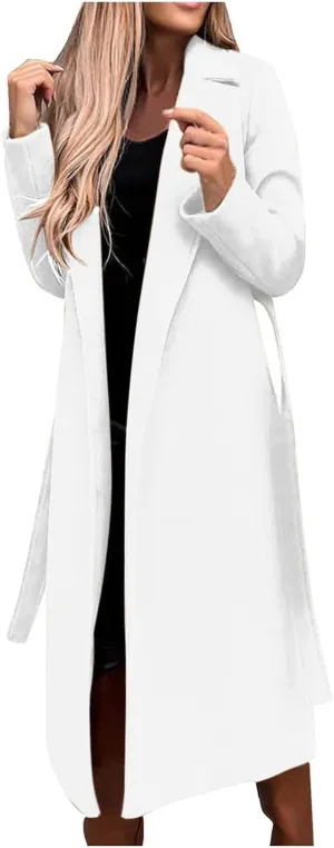 Fall Trench Coat for Women, Long Windproof Outerwear Classic Solid Overcoat Casual Outdoor Jackets with Belt