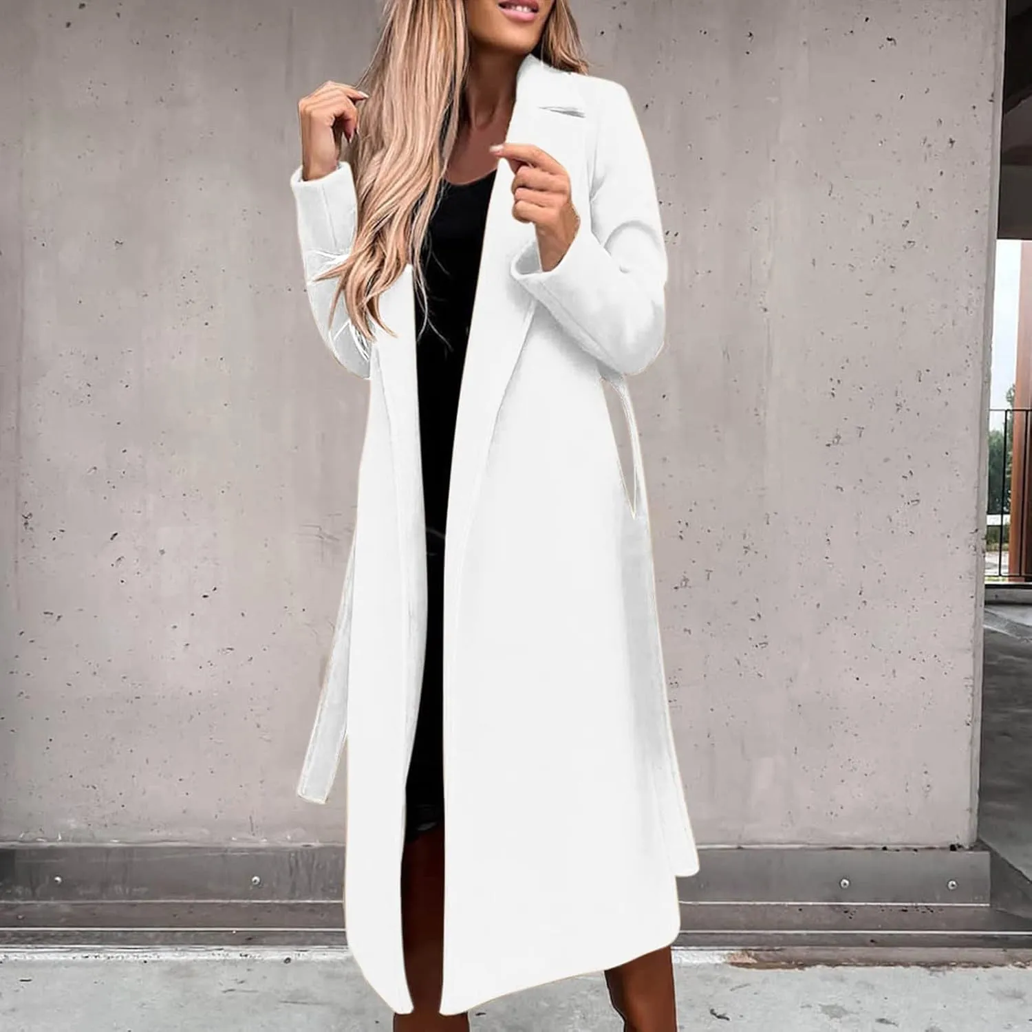 Fall Trench Coat for Women, Long Windproof Outerwear Classic Solid Overcoat Casual Outdoor Jackets with Belt