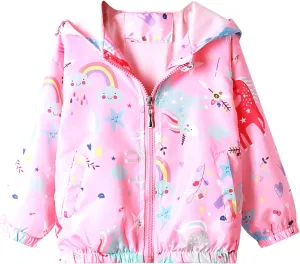 Feidoog Kids Baby Toddler Girls Cartoon Spring Fall Outerwear Windbreaker Zipper Hooded Jackets Coat