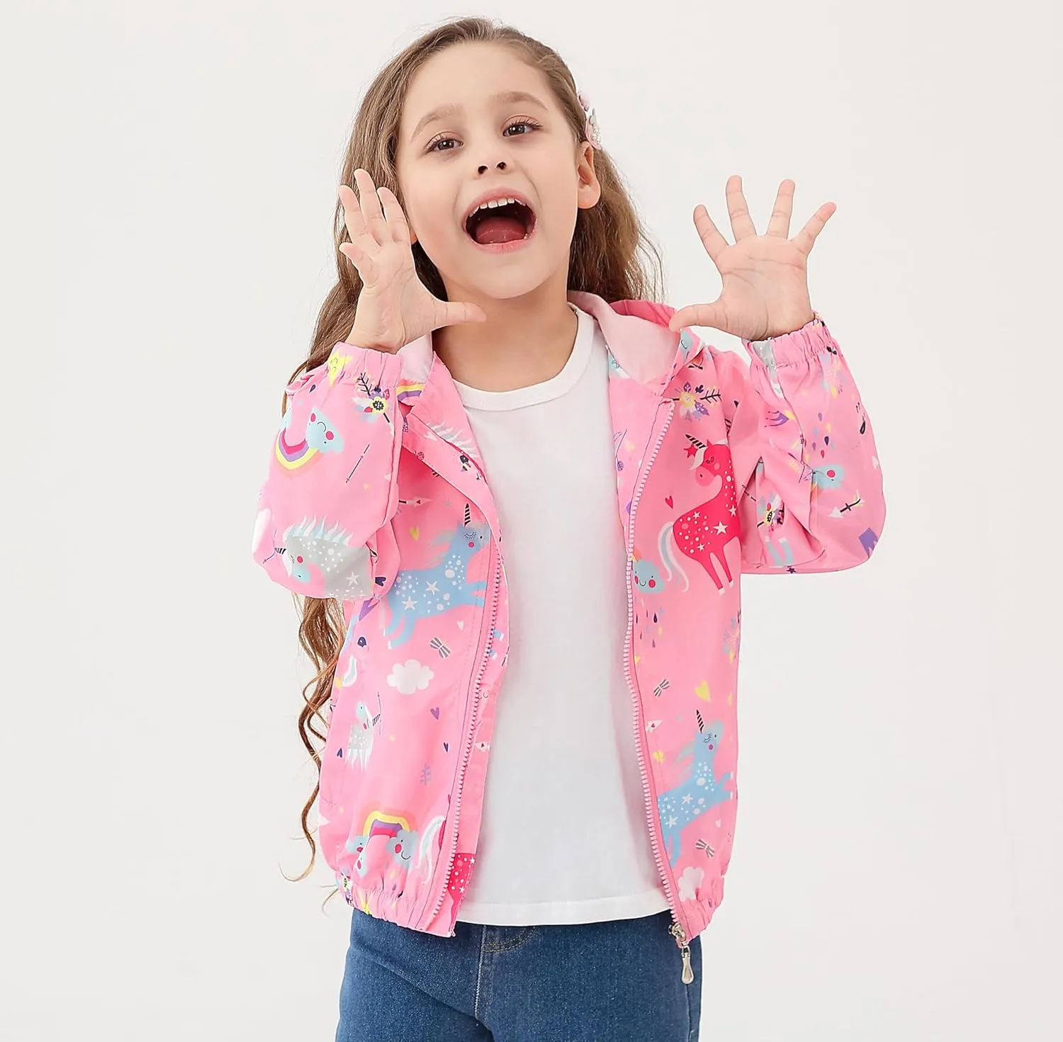 Feidoog Kids Baby Toddler Girls Cartoon Spring Fall Outerwear Windbreaker Zipper Hooded Jackets Coat