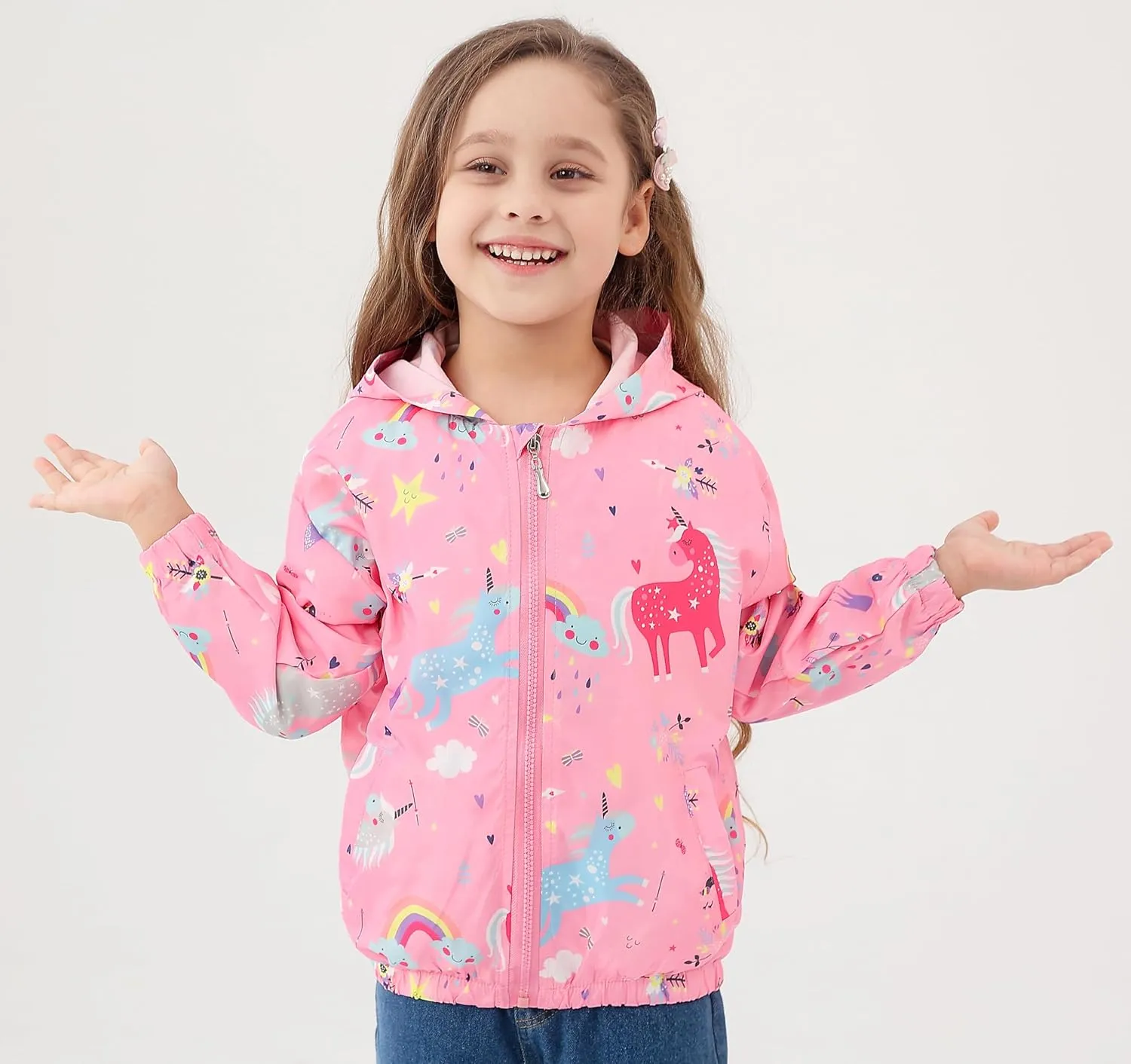 Feidoog Kids Baby Toddler Girls Cartoon Spring Fall Outerwear Windbreaker Zipper Hooded Jackets Coat