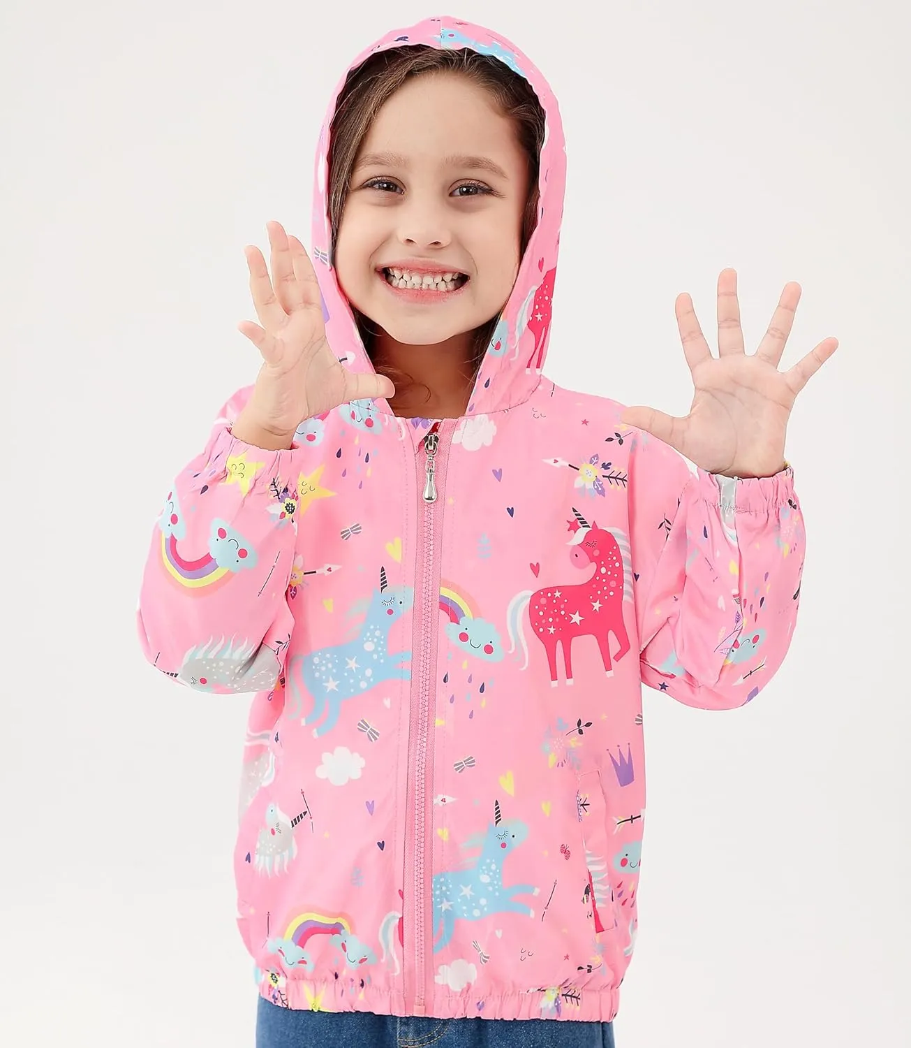 Feidoog Kids Baby Toddler Girls Cartoon Spring Fall Outerwear Windbreaker Zipper Hooded Jackets Coat