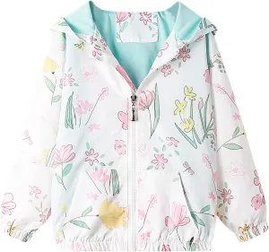 Feidoog Kids Baby Toddler Girls Cartoon Spring Fall Outerwear Windbreaker Zipper Hooded Jackets Coat