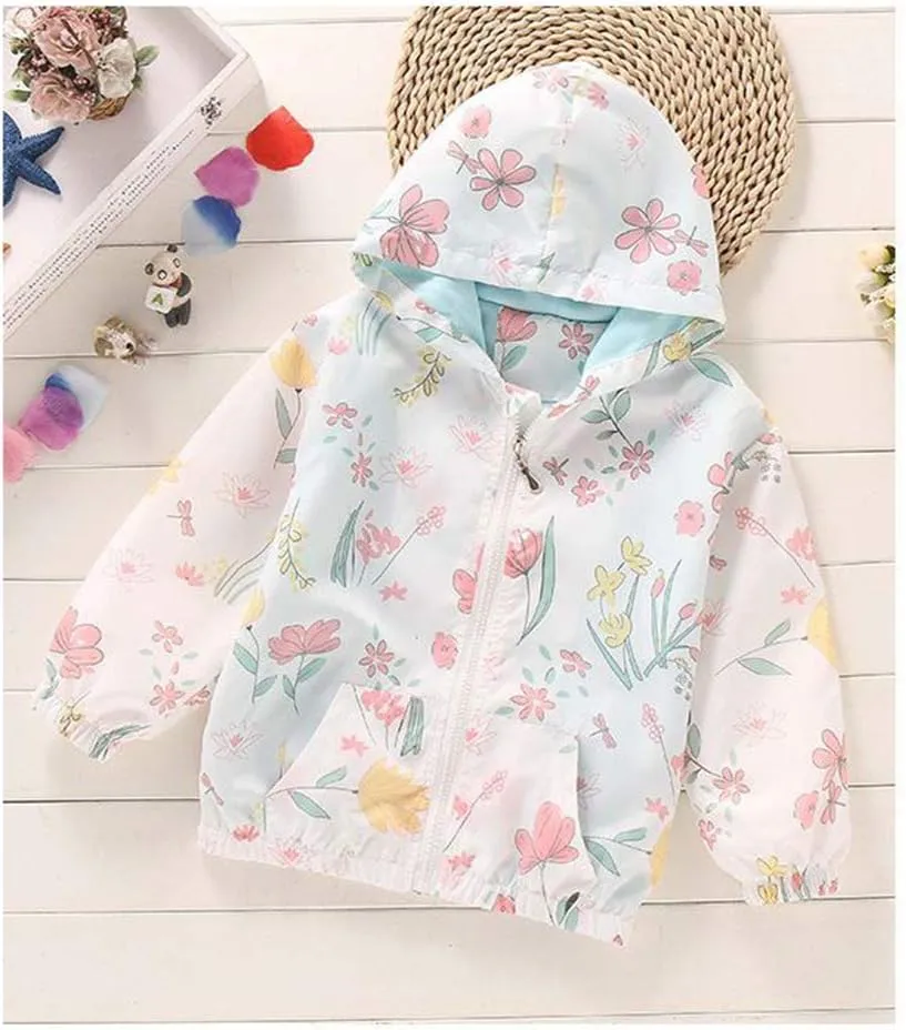 Feidoog Kids Baby Toddler Girls Cartoon Spring Fall Outerwear Windbreaker Zipper Hooded Jackets Coat