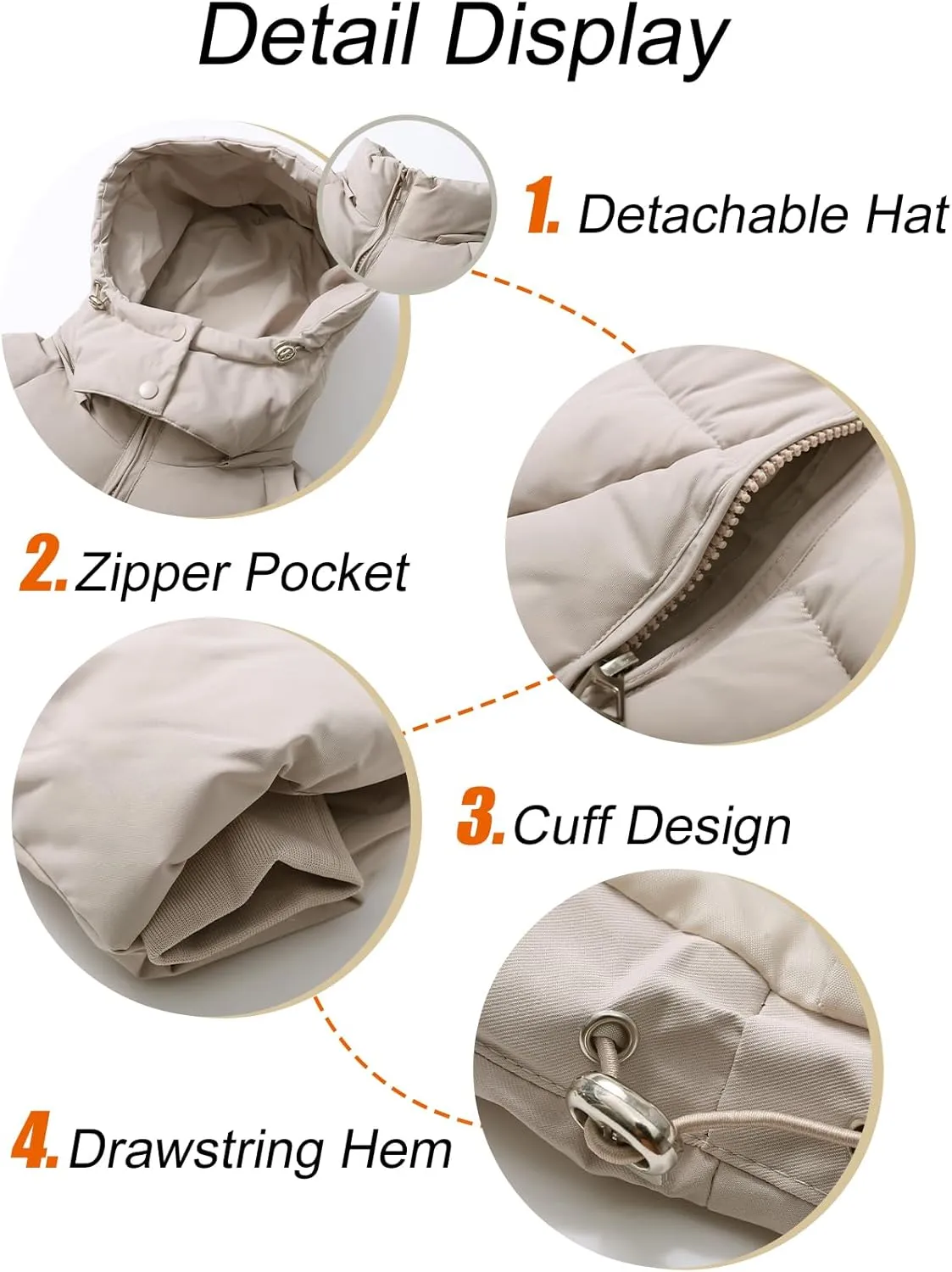 Flygo Womens Hoodies Puffer Jacket Zip Up Quilted Hooded Bubble Padded Down Winter Coats Long Sleeve Jackets with Pockets