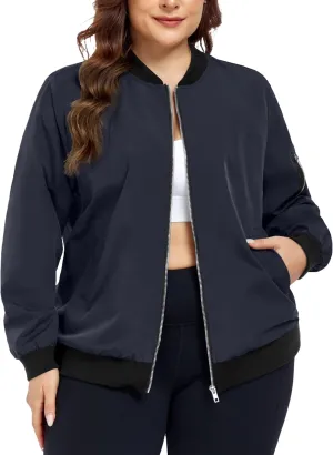 FOREYOND Plus Size Bomber Jackets for Women Zip Up Lightweight Coats Casual Windbreaker Fall Flight Jackets with Pockets