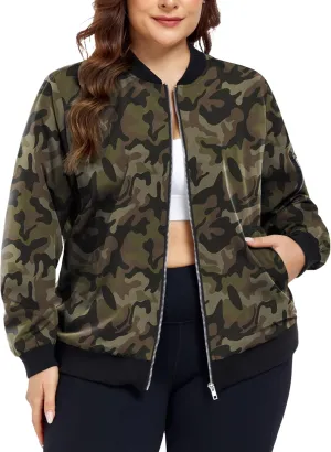 FOREYOND Plus Size Bomber Jackets for Women Zip Up Lightweight Coats Casual Windbreaker Fall Flight Jackets with Pockets