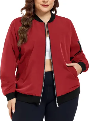 FOREYOND Plus Size Bomber Jackets for Women Zip Up Lightweight Coats Casual Windbreaker Fall Flight Jackets with Pockets