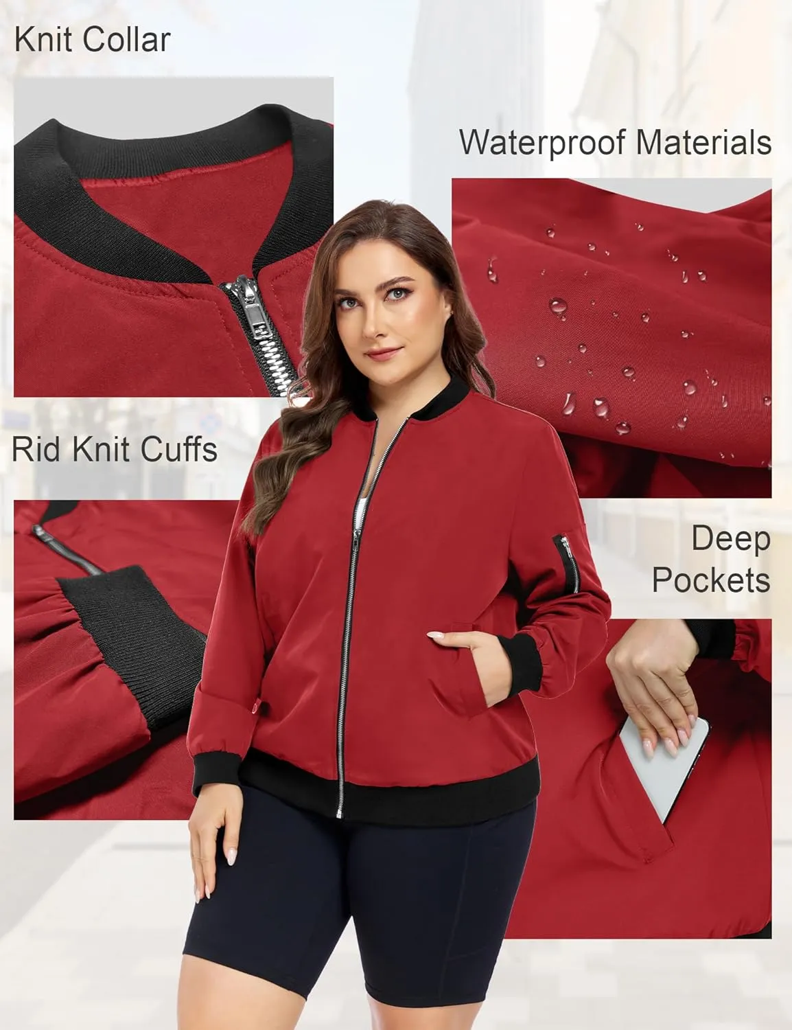 FOREYOND Plus Size Bomber Jackets for Women Zip Up Lightweight Coats Casual Windbreaker Fall Flight Jackets with Pockets