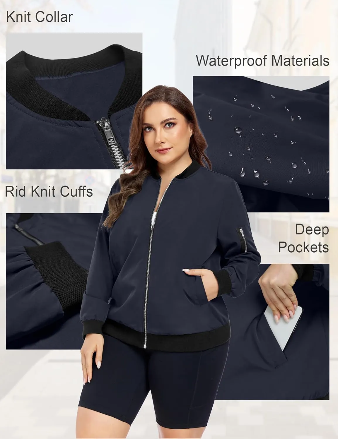 FOREYOND Plus Size Bomber Jackets for Women Zip Up Lightweight Coats Casual Windbreaker Fall Flight Jackets with Pockets