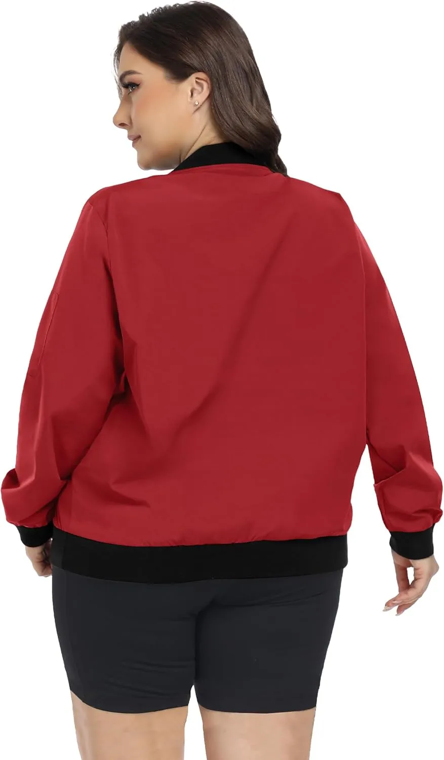 FOREYOND Plus Size Bomber Jackets for Women Zip Up Lightweight Coats Casual Windbreaker Fall Flight Jackets with Pockets